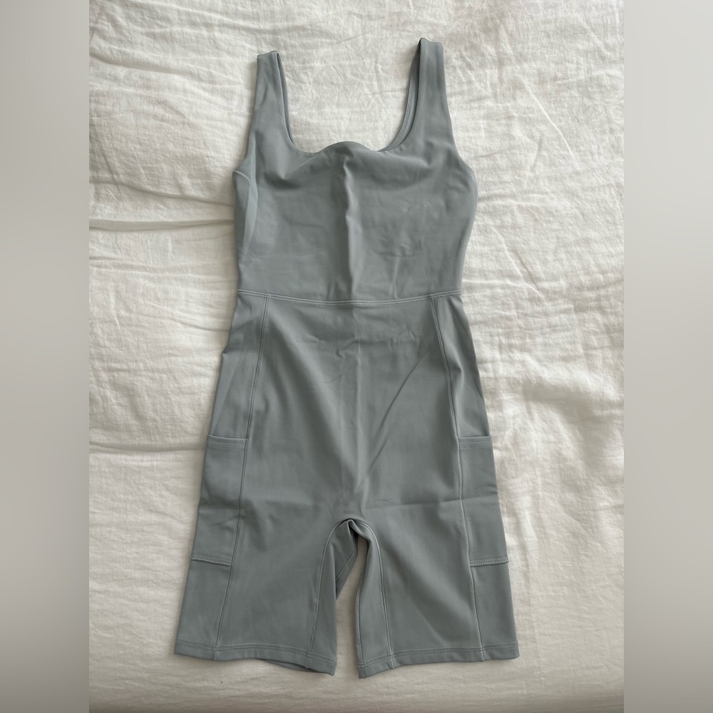 Oak + Fort Romper with Side Pockets 7” XS Misty Blue